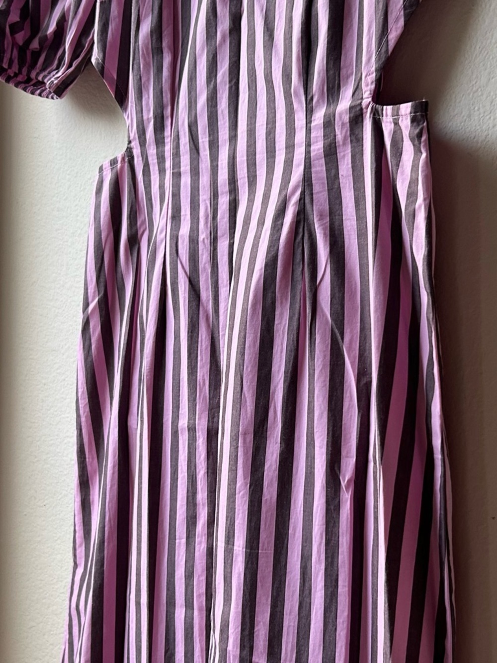 NWT Ganni Cutout Bonbon Purple Brown striped cotton-poplin maxi dress Sz 4 - Picture 7 of 15